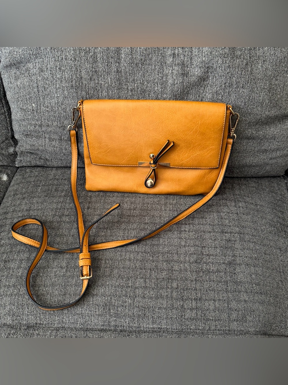 Camel Knot Style Closure Mustard Crossbody Adjustable Bag